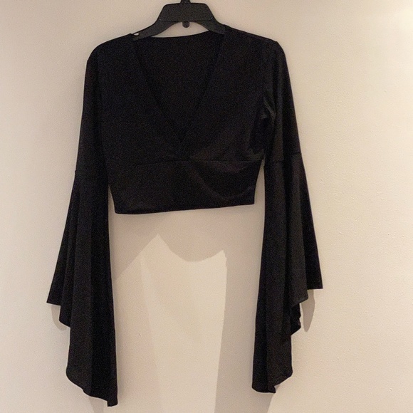 Women's V Neck Long Bell Sleeve Wrap Blouse Top Tee Shirts - Picture 7 of 8